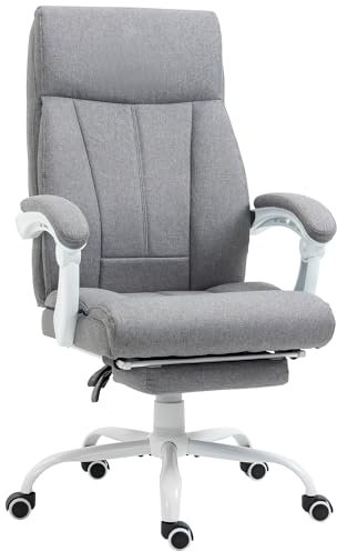 HOMCOM Bürostuhl, Ergonomischer Schreibtischstuhl mit Liegefunktion, Fußstütze, Höhenverstellbar Computerstuhl mit Armlehne, Drehstuhl mit Leinenoptik, für Home Office, Grau