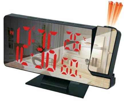 MZZYG Horloge de Projection LED Réveil Numérique Chambre Réveil Électrique avec Projection FM Radio Projecteur De Temps Chambre Horloge De Chevet(Red)