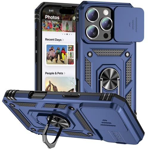 Hitaoyou Phone Case for iPhone 16 Pro, iPhone 16 Pro Case with Camera Cover & Kickstand Military Grade Shockproof Heavy Duty Protective with Magnetic Car Mount Holder Case for iPhone 16 Pro Blue