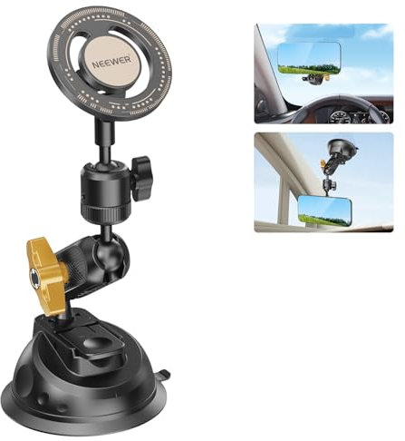 NEEWER Suction Cup Phone Mount Magnetic mit Magic Arm Kugelkopf & zwei Metallringe Kompatibel mit MagSafe iPhone 15 Pro MAX Auto Windschutzscheibe halterung für POV Point of View Vlog, CA030