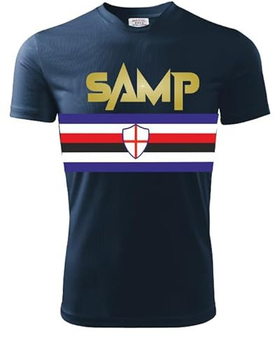Zena Sportswear T-Shirt Blucerchiati Personalizzabile | Dry Fit | Elasticizzato e Traspirante | Made in Italy | Squadre Calcio | Italia Samp San Giorgio (IT, Testo, L, Regular, Regular, Blu Navy)