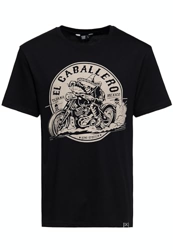 King Kerosin Herren T-Shirt EL Caballero Print Rundhals Kurzarm Regular Fit EL Caballero