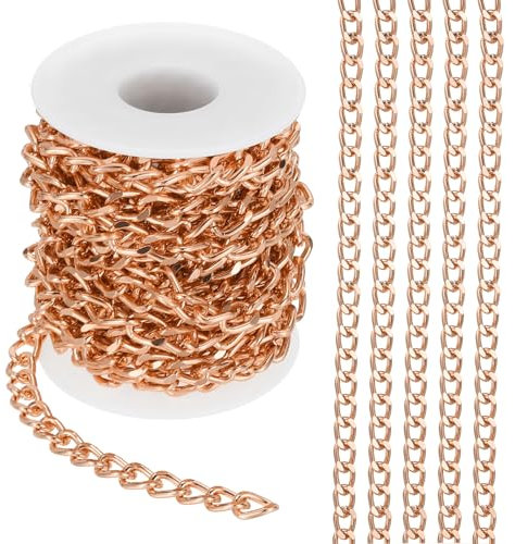 PATIKIL 16.4Ft Aluminium Curb Chains Twisted Links, 10x7mm Curb Chain Spool Jewelry Making Chains Craft Chain for Necklace Bracelet Earring, Rose Gold