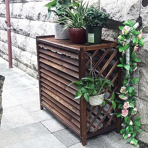 RRrawgff Holz-Schutzgeländerabdeckung für Außenklimaanlagen, wasserdichter Rahmen für Außenklimaanlagen mit Lamellen, versteckte Mülleimerschale, (Größe: 103 x 44 x 93 cm)