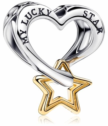MSPOVOF Lucky Star & Herz Charm S925 Sterling Silber Charms Perle für Armbänder und Halsketten für Weihnachten Geburtstag Frauen Schmuck Geschenk