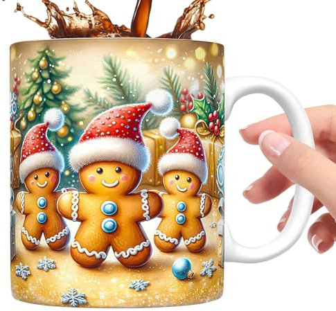 Christmas Gingerbread Man Mug, Christmas Gingerbread Man Ceramic Coffee Mug, 350ml Painted Christmas Gingerbread Man Mug for Home, Cafe