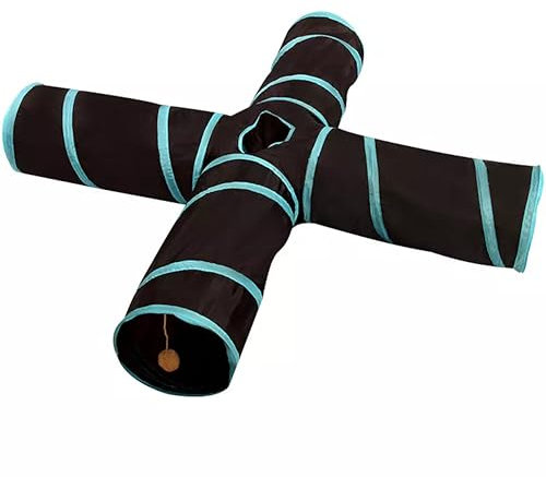 Flero Katzentunnel in 4-Wege-Form für Katzen, Kätzchen, Welpen, Kaninchen und andere Kleintiere (Blau)