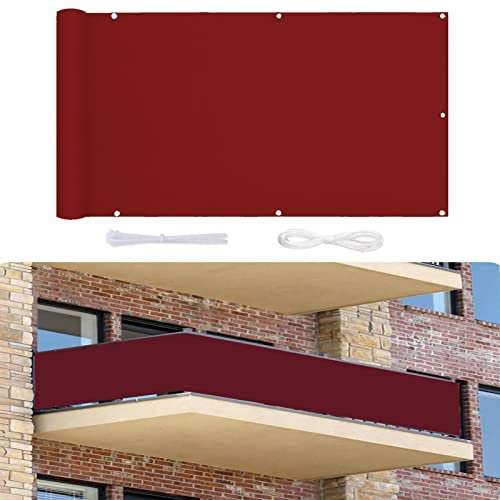 Brise-vue résistant aux intempéries pour balcon, terrasse avec corde et œillets en aluminium Bordeaux 0,7 x 10 m