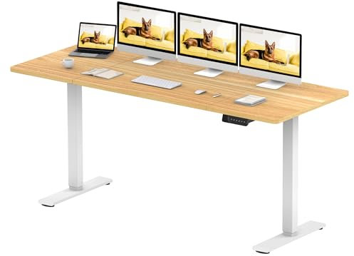 SANODESK Höhenverstellbarer Schreibtisch 180×80 cm – Elektrischer Standing Desk mit Dualmotor, Extra stabilem Gestell & Memory-Funktion(weiß+ahorn)