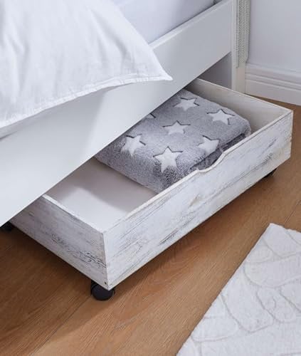 Dekoleidenschaft Bettschublade Shabby Bettkasten Schublade mit Rollen, weiß, Bettschubkasten
