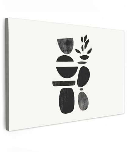MuchoWow© Bild auf Leinwand 90x60 cm Schlafzimmer Bilder Badezimmer Wand Deko Wohnzimmer Modern Wanddeko Bilderwand Geschenk Japandi - Schwarz - Abstrakt