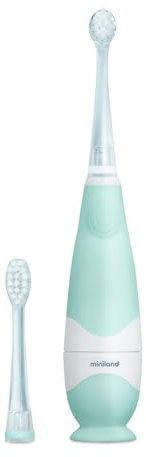 Miniland - Brosse à Dents Électrique pour Enfants avec Lumière LED et Minuteur, 2 Têtes Interchangeables, 16 000 Pulsations, Résistante à l’Eau (Baby Tooth Care)