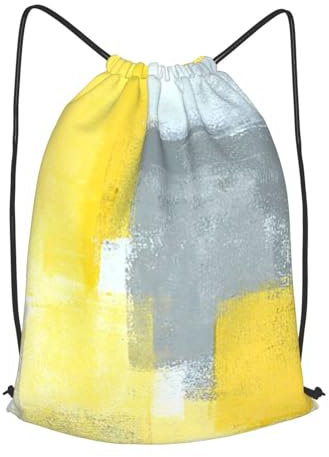 GSGCSBYMLG Graue und gelbe abstrakte Kunstmalerei, bedruckt, Kordelzug, Rucksacktasche, Schwarz , S