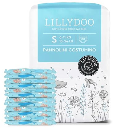 LILLYDOO hautfreundliche Einweg-Schwimmwindeln für Babys, Größe S (6-11 kg), 1 Packung (20 Stück) mit Unterwasser-Design, Windeln für sicheren Schutz im Wasser