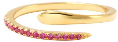 Skcess 14K Gelbgold Ring Frauen Pink Rubin, Verstellbarer Ringe Frauen Größe 52 (16.6)