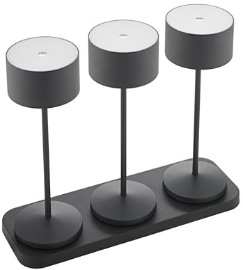 SIGOR Veluna 3er-Set nachtschwarz inkl. Ladestation - LED Akku-Tischlampe dimmbar & kabellos mit FlexMood (2200K/2700K), bis 12h Leuchtdauer, USB-C Ladefunktion, IP44 Outdoor & Indoor