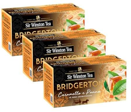 Sir Winston Tea, Tè Nero Caramello e Panna, 20 Filtri (3 Confezioni da 20 Filtri), Bridgerton, Gusto Dolce e Avvolgente, Senza Lattosio, Glutine e Allergeni, Vegan