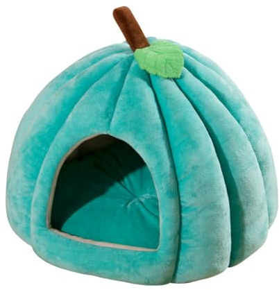 Asyduey Pumpkin Cat Bed, Cat Beds for Indoor Cats Pumpkin Shape Cat Cave Bed,Cat Tent with Removable Cushion Blue M