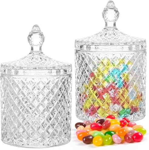 Fizleca 2 Stück Bonbonglas mit Deckel, Kristallglas Süßigkeiten Glas Dose, Dekorative Bonboniere und Aufbewahrungsgläser, für Snacks und Party Dekoration