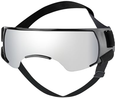 Galatée Lunettes pour Chien, Lunettes pour Animaux De Compagnie avec Protection Contre Le Brouillard, La Poussière Et Le Vent UV, Lunettes De Soleil pour Chien avec Sangle Réglable(Argent)