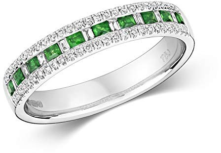 18 Karat (750) Weißgold Halb Eternity Diamantring Baguette-Schliff 0.21 Karat HI - SI mit Smaragd, WJS2348