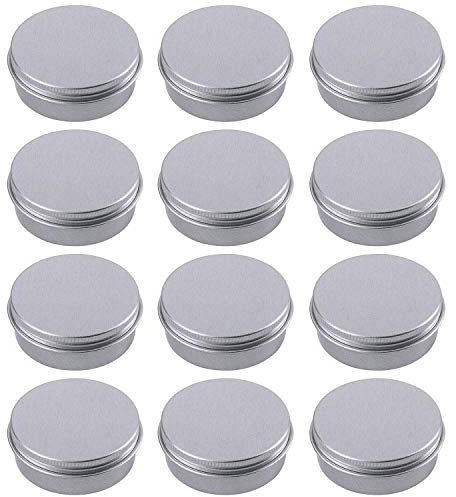 Hulless Aluminum Tin Jars 1oz Refillable Containers 30ml, Cosmetic Small tins, Aluminum Screw Lid Round Tin Container Bottle for Candle, Lip Balm, Salve, Eye Shadow, Powder, Small Ounce 12 Pack.
