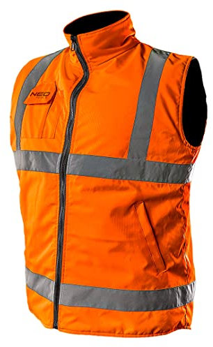 Neo Tools 2in1 Profi Warnweste, Arbeitshandschuh, wendbar, einseitig reflektierend, Fleeceweste, Sicherheitsweste Arbeitsweste, Funktionsweste, Multifunktionstaschen, Größe:S, orange