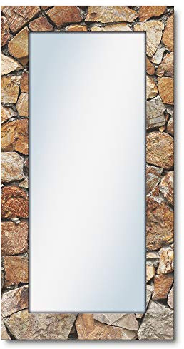 ARTLAND Wandspiegel Ganzkörperspiegel mit Holz Deko Rahmen 60x120 cm Spiegel zum Aufhängen Toskana Mediterran Steine Steinwand Braun T9FK