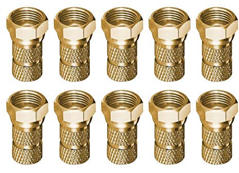10 Stück F-Stecker für SAT-Kabel Bis Ø 6,5mm - CU-Vergoldet, breite Mutter