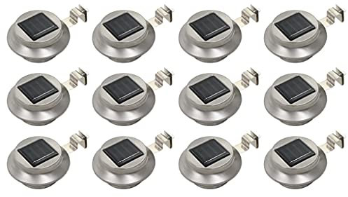 vidaXL 12x Solar Außenleuchte LED Solarlampe Dachrinnenleuchte Solarleuchte Außenlampe Zaunleuchte Wandlampe Beleuchtung Rund 12cm Weiß