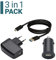 Slabo 3in1 Lade-Set für Cat S52 | Cat S61 | Cat S62 Pro Starter Set Datenkabel USB-C | KFZ Mini Lade Adapter | Slim USB Netzadapter - SCHWARZ | Black