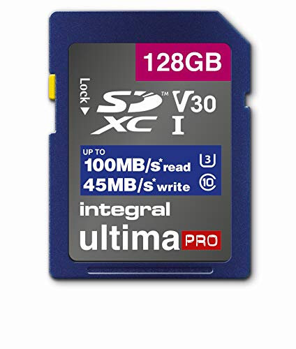 Integral Memory 128GB SDxC Premium Ultra High Speed Up to 100MB/s Reading, 45MB/s Writing, Class 10 V30 UHS-I U3 Memory Card