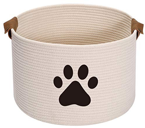 Geyecete Round Dog dog toy basket storage weave Rope Storage Basket Pet/Doy Toy Box Dog Storage Basket-Beige