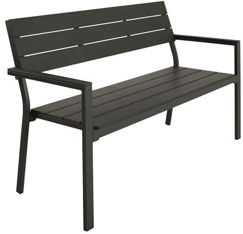 TecTake® Panca da Giardino con Telaio in Alluminio, Comoda Panchina da Esterno 2 Posti, Panca con Schienale, Resistente agli Agenti Atmosferici, 128 x 59 x 88 cm - Grigio Scuro
