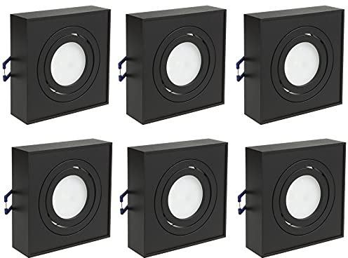 Maclean MCE464B 6x LED Einbaustrahler Einbauleuchte Deckenleuchte 7W 490 Lumen 3000K Warmweiß GU10 Einbaurahmen IP20 (6er Set Eckig, Schwarz)