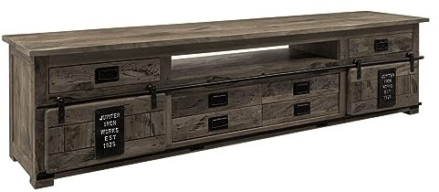 MASSIVMOEBEL24.DE Railway TV-Board 240x50x60 Mango, Farbe:grau lackiert, Größe:240x50x60 cm (BxTxH)