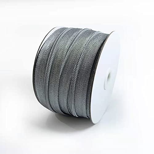 10 m / durchgehender Reißverschluss aus Nylon, mit 10 Schiebern aus Metall #5, Reißverschluss zum Nähen von Kleidung, Basteln, Nähen, Reißverschluss, Silbergrau, (10 m, 888)