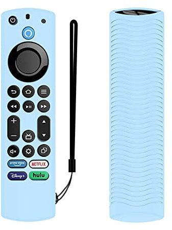 Silikon-Schutzhülle für Toshiba/Insignia Fire TV Omni Serie oder 4er-Serie, rutschfest, stoßfest, mit Umhängeband, Eisblau leuchtend