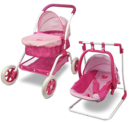 ANIVIA Puppenwagen, Puppenwagen, 8 in 1 Kinderwagen, Puppenwagen & Kinderwagen, Spielzeug, Geschenk für Kinder, geeignete Puppen bis 14 Zoll – Rosa