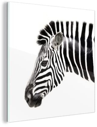 MuchoWow Glasbild Glasfoto Wandbild Bilder Deko 20x20 cm Zebra - Tiere - Weiß