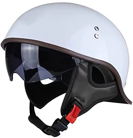 Casco retrò Mezzo Casco Estivo con Vintage Visiera, ECE Omologato per Uomo Donna, per Cruiser Ciclo Moto (57~62CM)