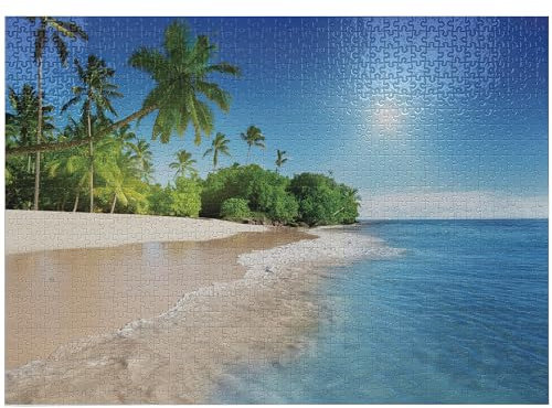 ABAKUHAUS Blau Puzzle, Suuny Ozean Palmen, Heirloom-Qualität lustige Aktivität für die Familie langlebiger Karton, 1000 Stücke, Blau, Grün und Weiß