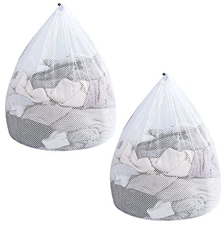 Sacchetti Lavatrice,2 Pcs Borse per Bucato con Coulisse Riutilizzabile Sacchetto Lavatrice a Rete per delicati Sacco per bucato a rete resistente (maglia grossa)