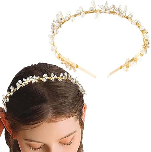 Flayem Braut Kristall Stirnband Gold Haarband Haarschmuck Strass Perlen Blinkender kopfschmuck Hochzeit Geburtstag Diademe für Damen