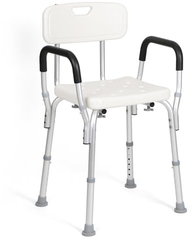 Panana Shower Chair with Arms & Backrest, Adjustable Bath Seat, 136kg | 6-Level Adjustable Shower Stool, Non-Slip Rubber Feet & Drainage Seat, Rust-Free Aluminium Frame for Elderly & Disabled