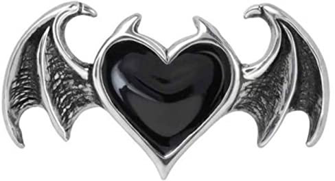 Ro Rox Alchemy England Blacksoul Fledermausflügel Ring Goth Herz Alternative Schmuck, Silber, W
