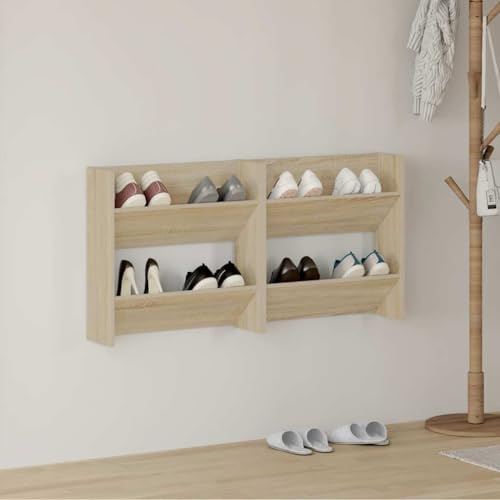 homiuse 2 Stück 60x18x60 cm Wand Schuhschrank mit 2 Kippböden Schuhregal Schmal Sonoma Eiche Schuhbank Shoe Rack Schuhkipper Schuhschränke Schuhaufbewahrung Schuhregale Schuh Regal Holzwerkstoff