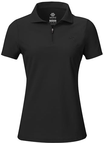 AjezMax Golf Poloshirt Damen Kurzarm mit Reißverschluss Sports T-Shirt Golf Polo Oberteile Atmungsaktiv Schnelltrocknend Schwarz L