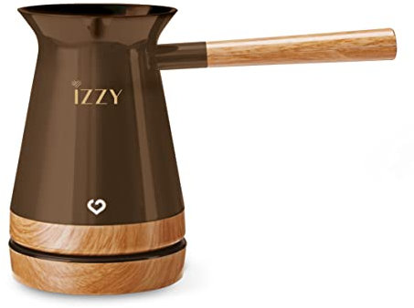 izzy Elektrische Kaffeekocher Aroma, türkischer-griechischer Kaffeekanne 250ml elektrischer Wasserkocher mit Erkennung von Überlaufschutz, 650W (braun/holzbraun)