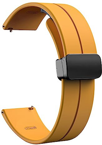 TiMOVO 22mm Bracelet de Montre Universal, Bracelet de Sport Magnétique en Silicone Souple Réglable pour 22mm Cornes de la Montre Larges, Bande de Remplacement pour Femmes & Hommes, Jaune